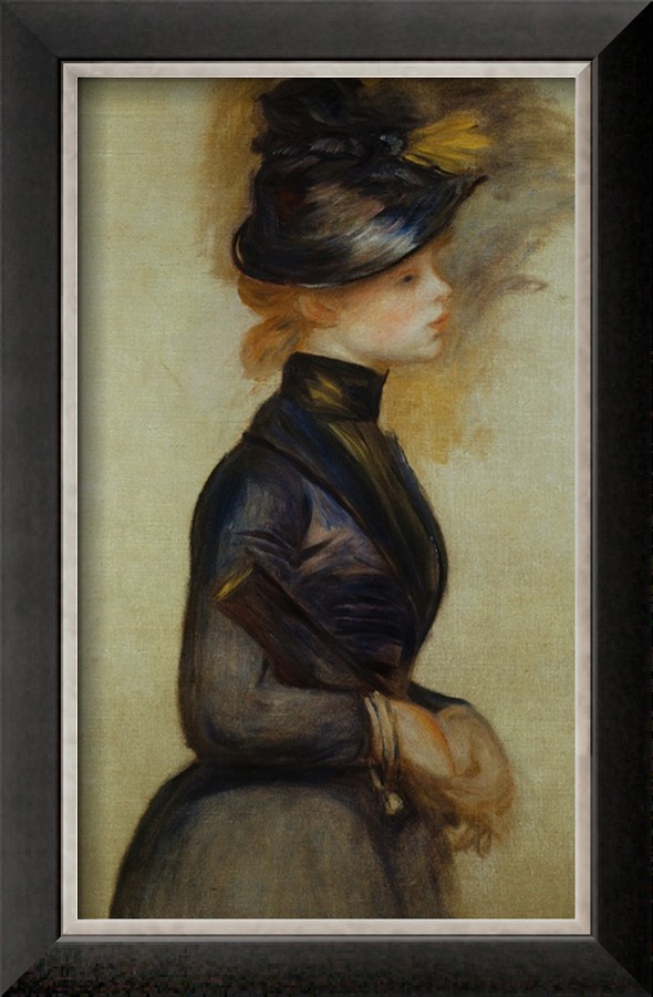 Young Woman in Blue Going to the Conservatory - Pierre-Auguste Renoir painting on canvas